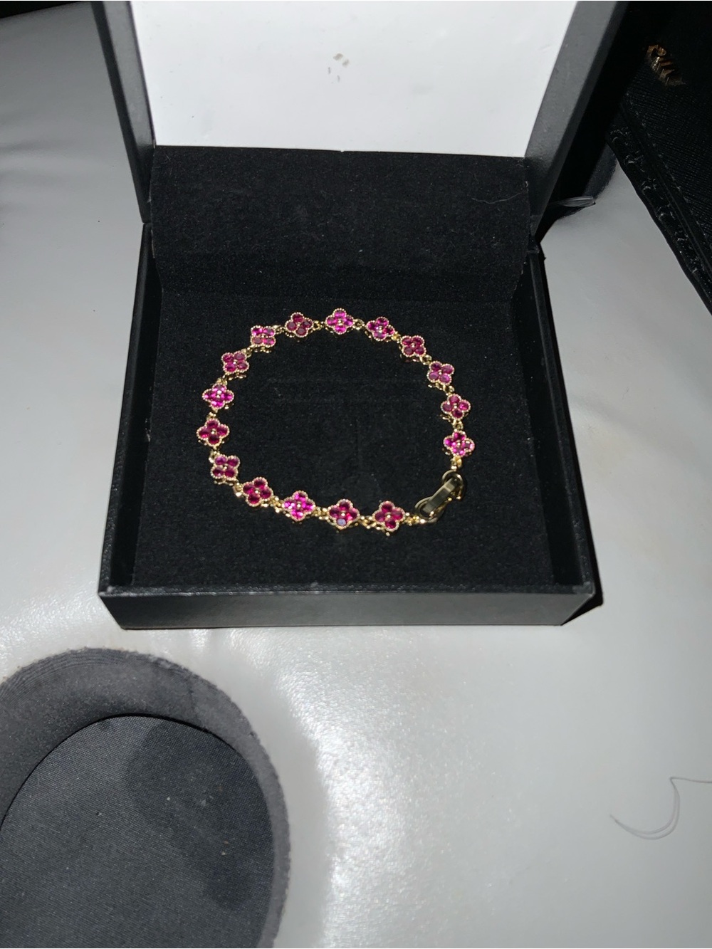 Gold-tone Pink Flower Link Bracelet